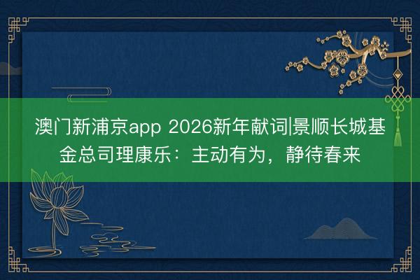 澳门新浦京app 2026新年献词|景顺长城基金总司理康乐：主动有为，静待春来