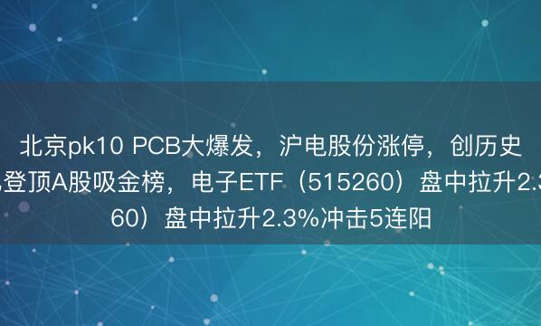 北京pk10 PCB大爆发，沪电股份涨停，创历史新高！寒武纪登顶A股吸金榜，电子ETF（515260）盘中拉升2.3%冲击5连阳