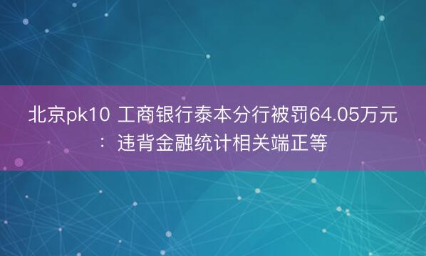 北京pk10 工商银行泰本分行被罚64.05万元：违背金融统计相关端正等